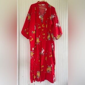 AUTHENTIC Ichiban Japanese Kimono Red Yellow Floral Size 55 Length ONE SIZE